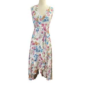 Calvin Klein Surplice Floral Print Dress Sz 6 Fairy Cottage Wedding Guest Easter